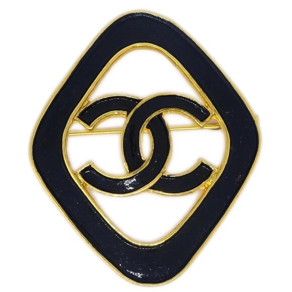 Chanel Rhombus Brooch Pin Black 93C 194113 - Picture 1 of 4